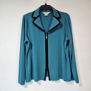 Exclusively Misook Teal Zip-Up Cardigan Jacket